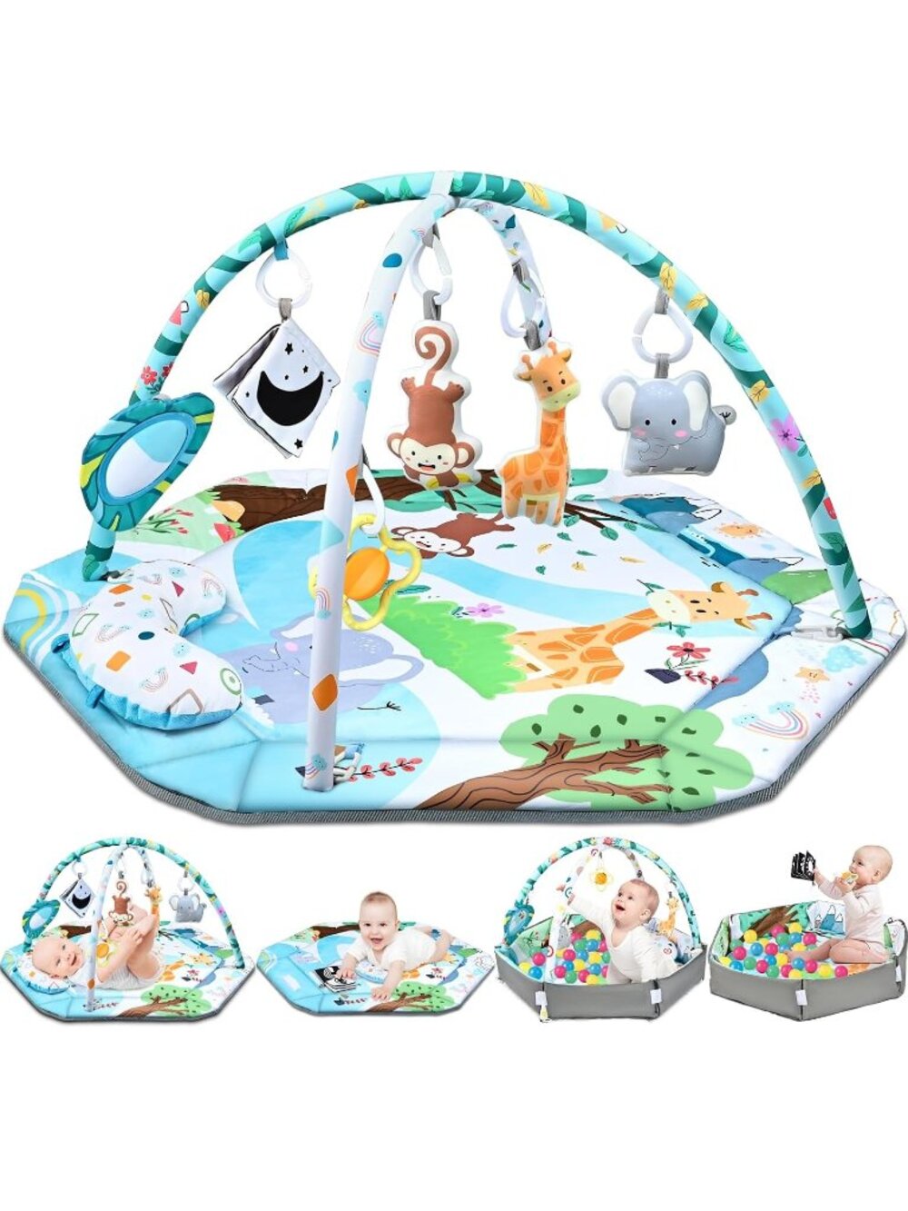 New Baby Gym Play Mat, 8-in-1 Tummy Time Mat